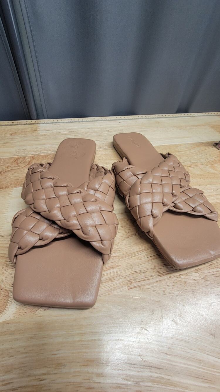 Open Edit | Lucca Flats Slides Beige Braided Sandals Size 9